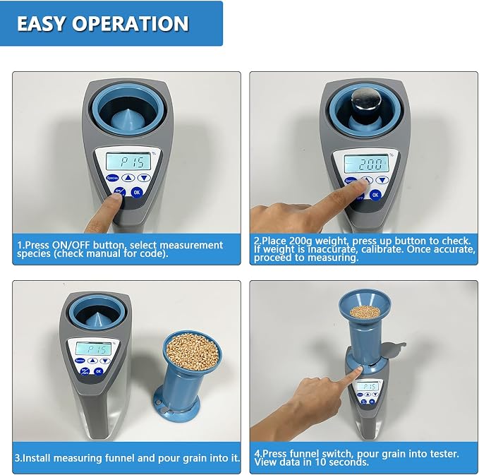 Professional Grain Moisture Meter, Moisture Tester for 20+ Grains, Measure Weight, Density, Temperature with LCD Display, Wheat, Corn, Rice, Crop Moisture Detector