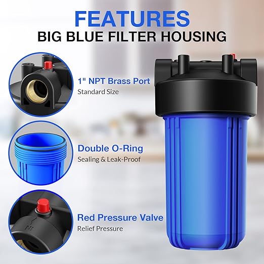 SimPure Upgrade Whole House Water Filter Housing DB10P (1-Set) and 5 Micron 10" x 4.5" Sediment Water Filter (4-Pack)