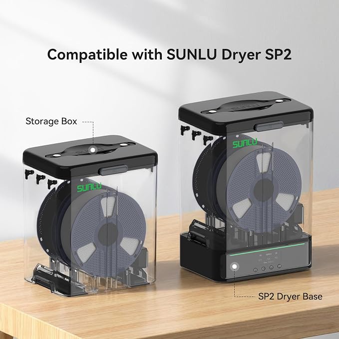 SUNLU Filament Dry Box - 3KG Filament Storage Box for 3D Printer Filament Sealing and Protection, SUNLU SP2 Box with PTFE Tube, Compatible with PLA, PETG, ABS, TPU, PA Nylon, PVB 1.75mm 2.85mm