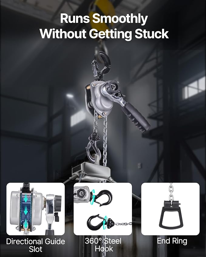 VEVOR Manual Lever Chain Hoist, 1/4T 550LBS Capacity Heavy Duty Come Along, 10FT Lift G80 Alloy Steel Chain with Dual Pawl Mechanical Brake,360°Rotating Hooks, for Warehouse Construction Garage
