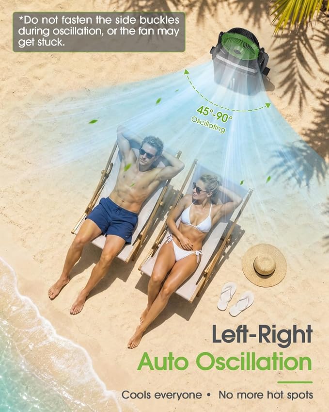 Ausic 2026 Upgraded 10″ 9L Oscillating Portable Misting Fan With Light, [Max 55Hrs] Golf Cart Mister Fan for Outside Patios, Outdoor Rechargeable Battery Operated Water Cool Fan-3 Spray Misters