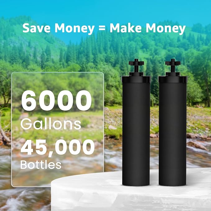 AQUA CREST Black and Fluoride Water Filter, Replacement for Berkey®, Purewell®, BB9-2® Black Filters & PF-2® Fluoride Filters, Waterdrop Gravity Water Filter System, NSF/ANSI 372 Standard