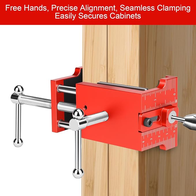 2Pack Cabinet Clamps for Installing Cabinets, Face Frame Clamps & Claw for Cabinet, Essential Cabinet Tools with 3 Sizes Hole Drilling Guide for Precise Alignment & Installation