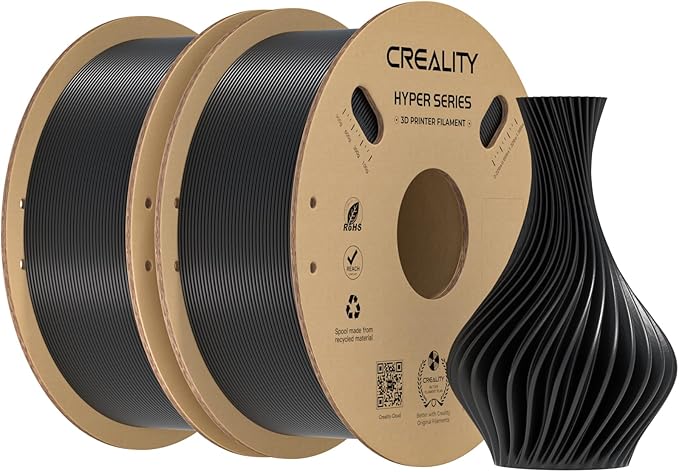 Creality Hyper PLA Filament 1.75mm 2KG, High-Speed Printing 30–600mm/s, Smooth Extrusion and Stable Printing, Low Stringing, 3D Printer Filament,+/- 0.03mm Accuracy (Black+Black)