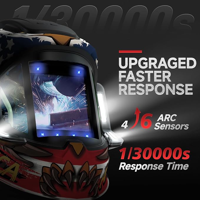 ANDELI Welding Helmet with 4 LED Light, 180° Panoramic 6 Arc Sensor True Color Auto Darkening Welding Hood with Internal Display, 2400mAh Rechargeable Battery for TIG/MIG/Cut/Grind MONERAE LED PRO