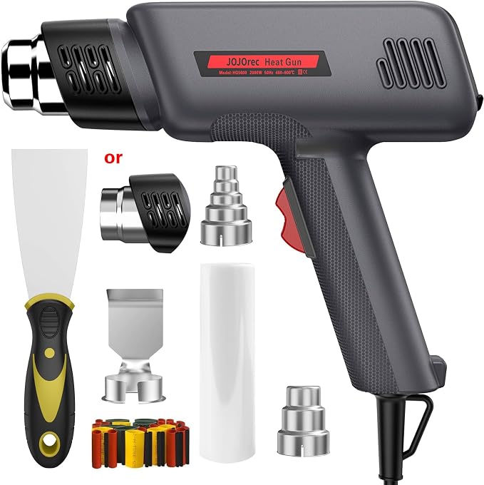 Heat Gun, 1800W Professional Hot Air Gun 400℃ & 600℃ Dual-Temperature Settings, Overload Protection, Double Heating Wire Fast Heating, 6 Accessories for Paint Stripping, Crafts (Black)