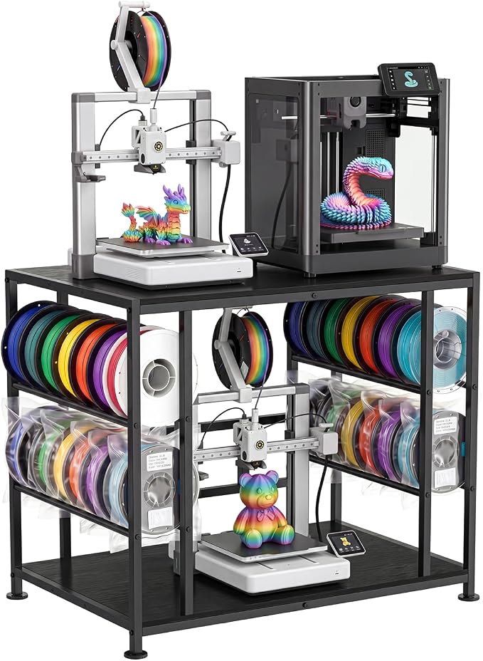 Large 3D Printer Stand with Filament Storage Heavy Duty Metal 3D Printer Table for 3 Printers Anti-Vibration Filament Storage Rack for Workshop Studio Office Black