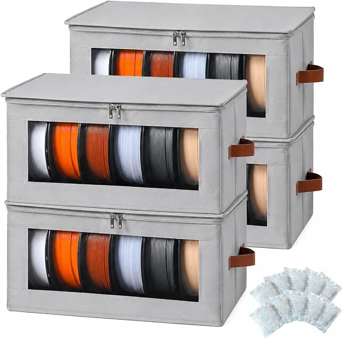 Qozary Filament Storage Box - 4 Pack 3D Printer Filament Storage Containers with Desiccants, Holds Up to 24 Rolls, 3D Printing Accessories Holder Rack for Home, Office Workshop, Studio