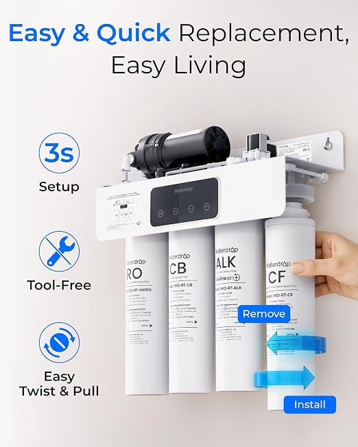 Waterdrop RT-2CFCBALK Filter, Replacement for Waterdrop T4-A Reverse Osmosis System (𝐂𝐅*𝟐 + 𝐂𝐁*𝟏 + 𝐀𝐋𝐊*𝟏), 1-Year Combo