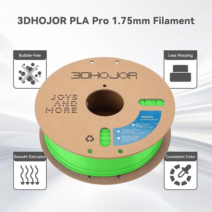 3DHoJor PLA Pro (PLA+) Filament 1.75mm, 3D Printer Filament, Cardboard Spool, Dimensional Accuracy +/- 0.03 mm-Peak Green, 1kg