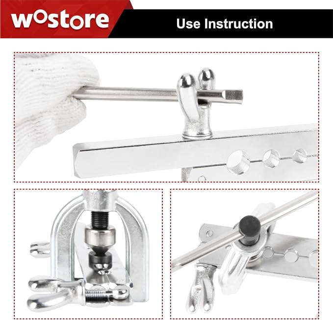 Wostore Double Flaring Tool Kit for 45° Single Double Flares with 7 Adapters, Brake Flare Tool with Tube Cutter Deburring Tool for Copper Brake Line, Hydraulic System, Copper Tubing Flare Kit