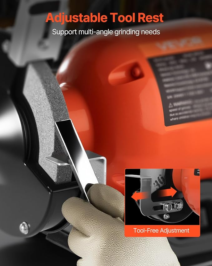 VEVOR Bench Grinder, 6-inch Single Speed Bench Grinder, 3450RPM High-Speed Table Grinders with 250W 2.1A 1/3Hp Induction Motor, 36/60-Grit Grinding Wheels & LED Work Light for Fast Sharpening Grinding
