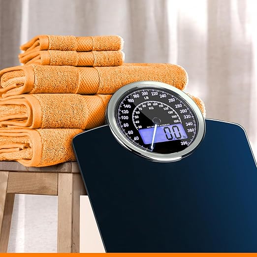 ZENO Hybrid 2-in-1 Analog & Digital Weighing Scale for Body Weight up to 400lbs - Thick Tempered Glass - Extra Large Display - Easy to Read Digital Bathroom Scale - New - Dark Blue