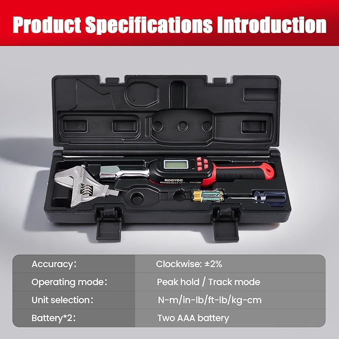 Adjustable Digital Torque Wrench 5-100 ft.lb/6.8-135 N.m,Electronic Torque Wrench with 42 mm Open End, 2% Accuracy, LED Buzzer Alert, for HVAC