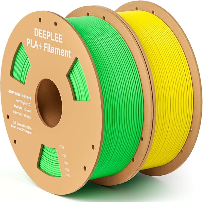PLA+ 1.75mm 3D Printer Filament, PLA Plus with Dimensional Accuracy +/- 0.02mm, Higher Strength and Toughness, Neatly Wound, No Clogging, 2 Pack 1kg Green & Yellow