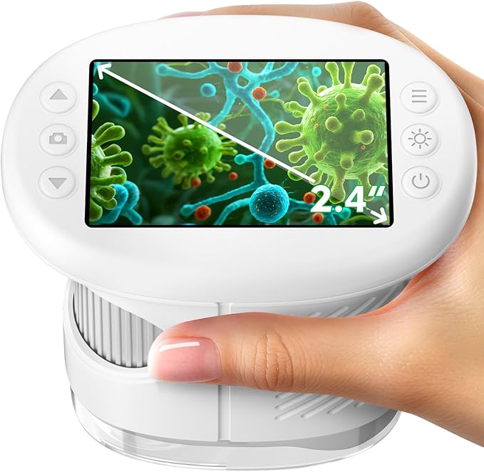 Odatay 4K 1000X Digital Microscope for Kids with Long Distance Viewing & 2.4" Screen, Portable Handheld Edu Toys for Kids Age 3-12 Exploring Bugs Plants at Home Classroom & Outdoor Travel, White