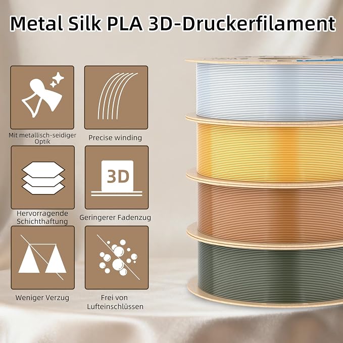 3DHoJor Silk PLA Filament 1.75mm, Silk PLA 3D Printer Filament, 2.2 LBS (1KG) Cardboard Spool, Fit Most FDM 3D Printer, Silk Bronze