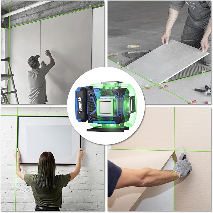 AZZUNO Laser Level with Tripod,4x360° 16 Lines Laser Level 165FT Self Leveling for Outdoor, With Two 4800mAh Rechargeable Li-ion Batteries and Outdoor Receiver, Laser Level Tool for Home Improvement