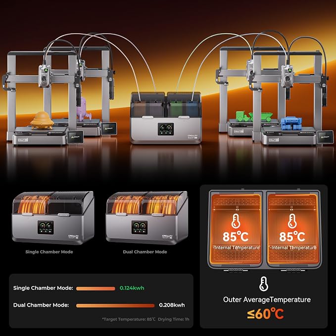 Creality Filament Dryer Box 4 Spool, SpacePi X4 3D Printer Filament Storage Box, Dual Independent Heating Chambers, Rapid Heating Up to 85℃, Active Dehumidification, for PLA,PETG,ABS,TPU,Nylon,etc