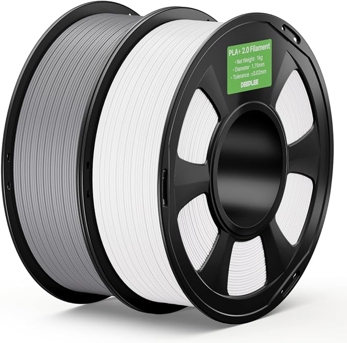 PLA+ 2.0 Filament 1.75mm, Stronger Toughness 3D Printer Filament, White Grey 2KG, Upgrade PLA Plus 3D Printer Filament, High Speed PLA+ Filament for Most FDM 3D Drucker