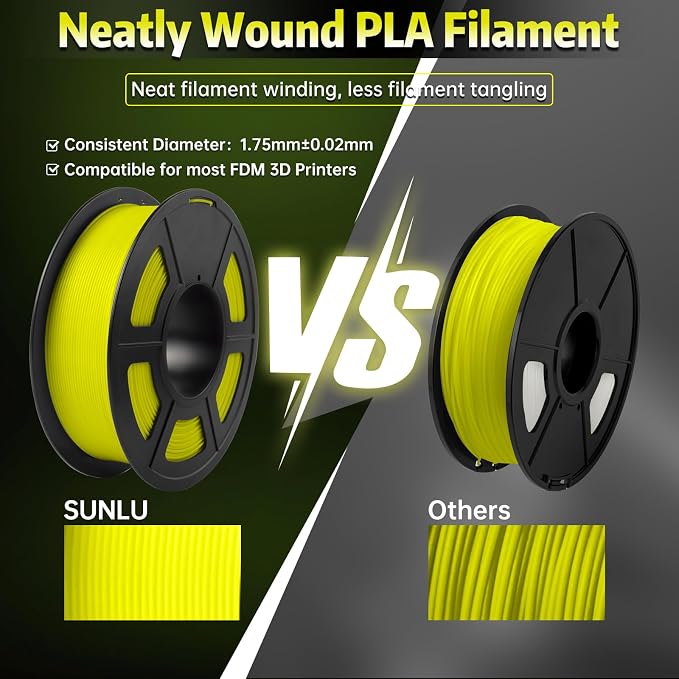 SUNLU Glow in The Dark PLA Filament, Neatly Wound Luminous PLA 3D Printer Filament 1.75mm Dimensional Accuracy +/- 0.02mm, Fit Most FDM 3D Printers, 1kg Spool (2.2lbs), (Yellow PLA, Glow Yellow)