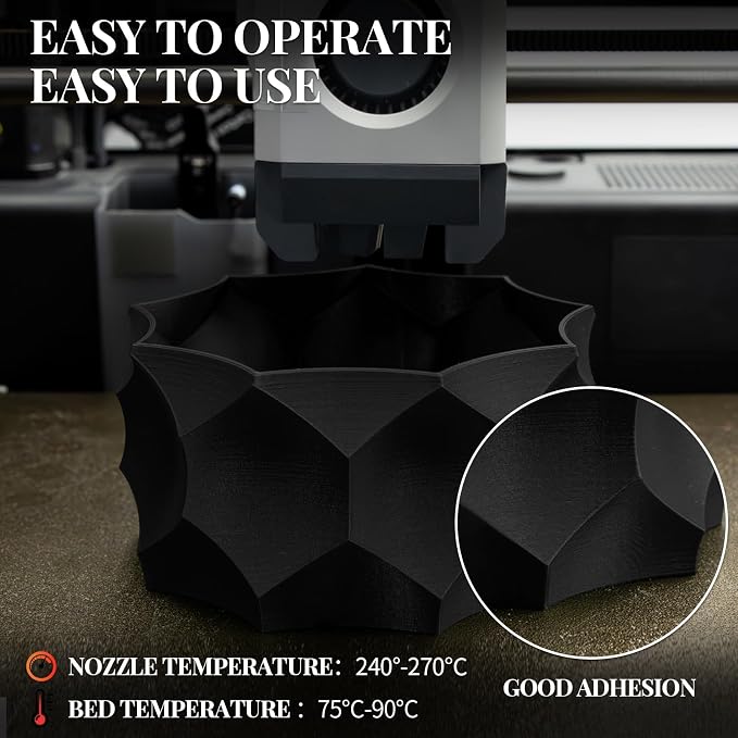 TINMORRY Carbon Fiber PETG Filament 1.75 mm, High Rigidity & Strength PETG CF 3D Printer Filament, Compatible with Most FDM 3D Printers, 1 KG 1 Spool, Black