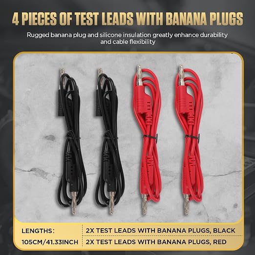 AUTOOL 68PCS Multimeter Test Leads Kit, Test Leads with Replaceable Wire Piercing Probes, 32A/1000V Alligator Clips, Banana Plug Adapters, Jumpers, Extension Male to Female Connector 4mm Banana Plug