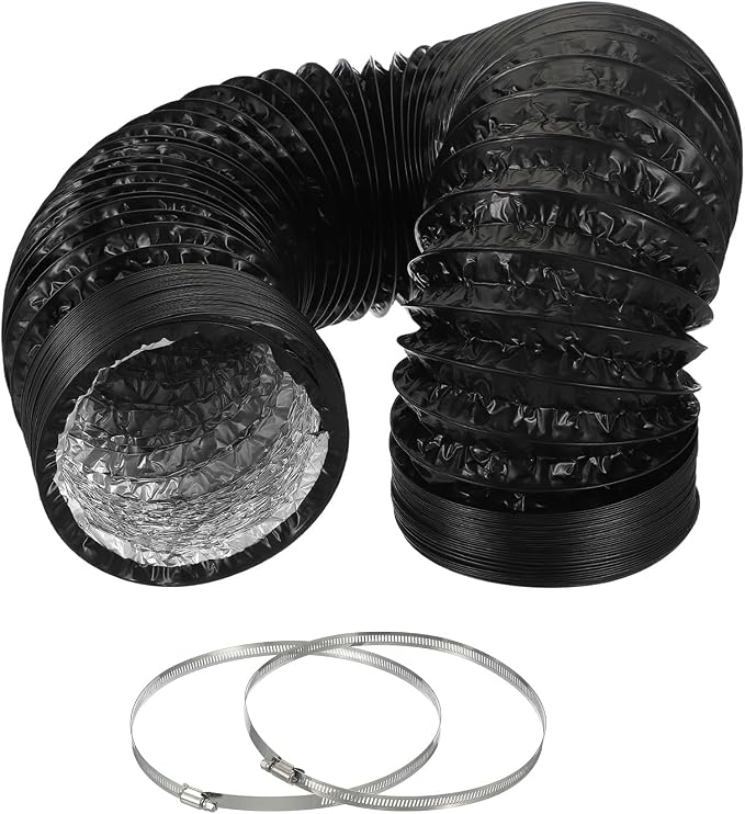 PATIKIL 8 Inch Air Duct, 16Ft Length Dryer Vent Hose Flexible Aluminum Ducting Ducting Dryer Vent 2 Clamps Included for Heating Ventilation Air Conditioning, Black