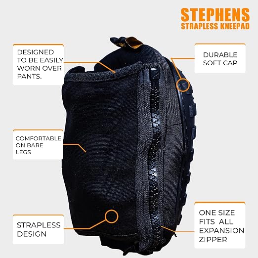 Stephens Strapless Knee Pads for Construction - Heavy Duty Soft Cap Design for Work | Safety Work Gear | Flooring | Roofing | Gardening | Personal Protective Equipment - Cushion Support for Kneeling - Non-Slip Strapless Knee Pad - Eliminate Knee Pain