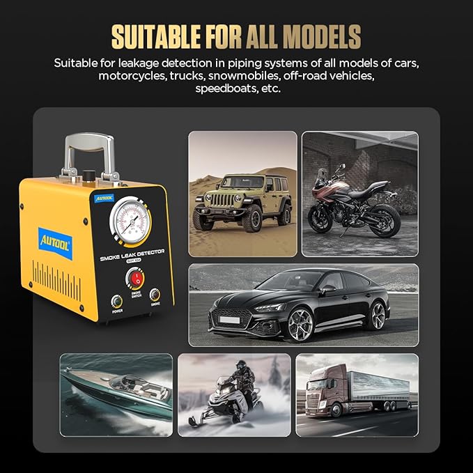 Automotive Smoke Machine EVAP Leak Detector Vacuum Leak Tester 12V Car Fuel Pipe System Leakage Locator Built-in Air Compressor Motor with Pressure Gauge for Car, Motorcycle, Truck, Boats and More