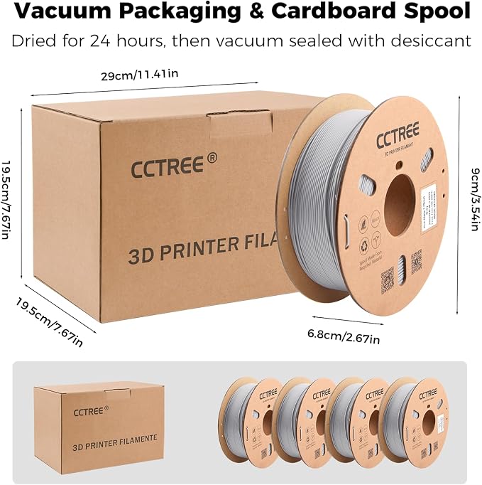 CCTREE Matte PLA Filament 1.75mm Bundle, 4 Pack 1KG Cardboard Spool, Grey | Matte Surface Texture, Easy to Print 3D Printing Filament, Accuracy +/- 0.03 mm, Fit Most FDM 3D Printers