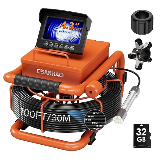 ESANAHO Sewer Camera 100FT/30M Borescopes Plumbing Snake Pipe Inspection Camera DVR & Audio Recorder 22MM with 5600Mah Battery 4.3" IPS Screen 12 LEDs HD 1000TVL 32GB Card