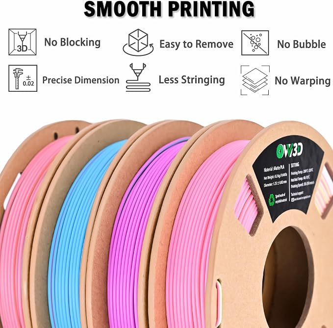 OVV3D Matte PLA 3D Printer Filament Bundle, Tri & Dual Color Filament 1.75mm Pack, Multi Color Change 3D Printing Filament for Most FDM 3D Printer, 4 Spools 200g Each