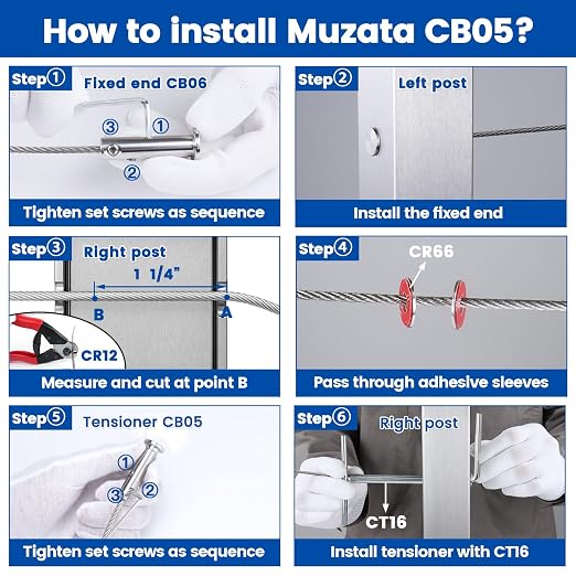 [Patent] Muzata 20 Pack 1/8" Swageless Invisible Cable Railing Kit Hardware Swageless Fittings Tensioner Hidden for 2"x2" Metal Post T316 Stainless Steel Deck Cable Railing System CB04