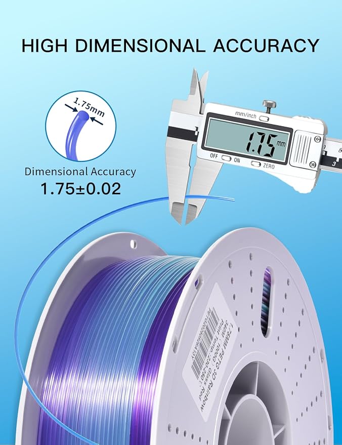 PINBALL PETG Rainbow 3D Printer Filament 1.75mm, Multicolor Translucent PETG Filament, Accuracy +/- 0.02 mm, 1kg Spool (2.2lbs), Liuli red