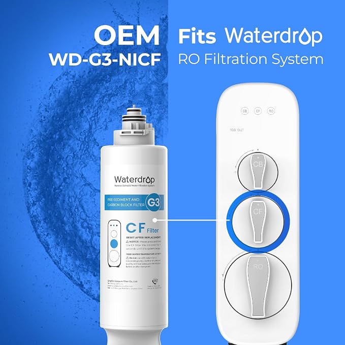Waterdrop WD-G3-CF Filter,Replacement for WD-G3-W, WD-G3P600 and WD-G3P800-W Reverse Osmosis System, 6-month Lifetime, 3-Pack, Bundle
