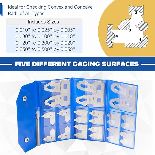 26 Pc Radius Gauge Set 0.010'' to 0.500'' Gauges with Holder, 3602-5025 Radius Measuring Tool