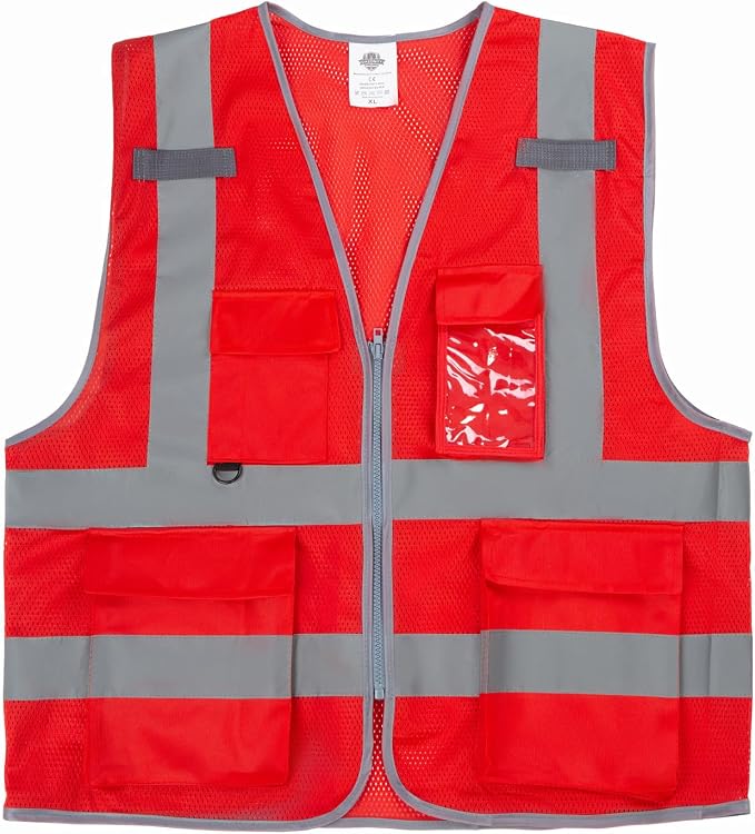 Dazonity High Visibility Mesh Safety Vest with Multi Pockets and Zipper, Fit for Men & Women, Work, Construction, Surveyor