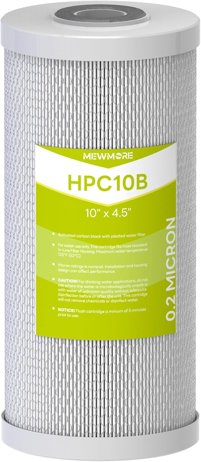 0.2 Micron 10" x 4.5" RV Water Filter Cartridge | Pleated Polyester & Activated Carbon Block Composite Filter, Reduces Sediment, Chlorine, Taste & Odor, Pack of 1