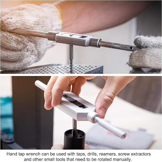 uxcell Adjustable Tap Wrench Handle for 1/16"-1/4" (UNC/UNF) / Metric M1-M8 Taps, Thread Tap Holder Reamer Hand Tapping Tool for Machinist Repair with Plastic Dipped Handle