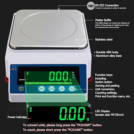 Lab Scale Lab Analytical Balances 3000 x 0.01g | 6.6x0.00002 lb | Electronic Weighing Scale Scientific Scale Centigram Scale Calibrated Scale .01 Gram Digital Scale Jewelry Scale Kitchen Scale