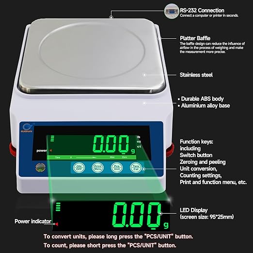 Lab Precision Scientific Balance Scale 1000g x 0.01g |g/lb/oz/ct | .01 Gram Scale, Lab Scale, Industrial Scale, Counting Scale, Clark Scales, Gold Scales |for Lab, Jewelry, Industrial, Busines