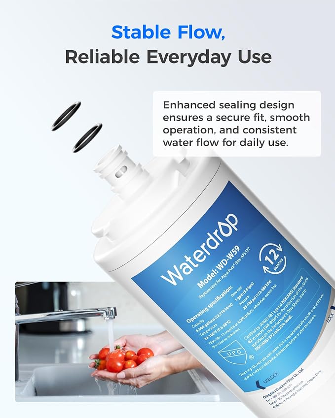 Waterdrop AP5527 Post Water Filter Cartridge, Replacement for Aqua-Pure® AP5527, 5598101, AP-RO5500, APRO5500 System, NSF/ANSI 42&372, 2 Pack, Model No.WD-W59