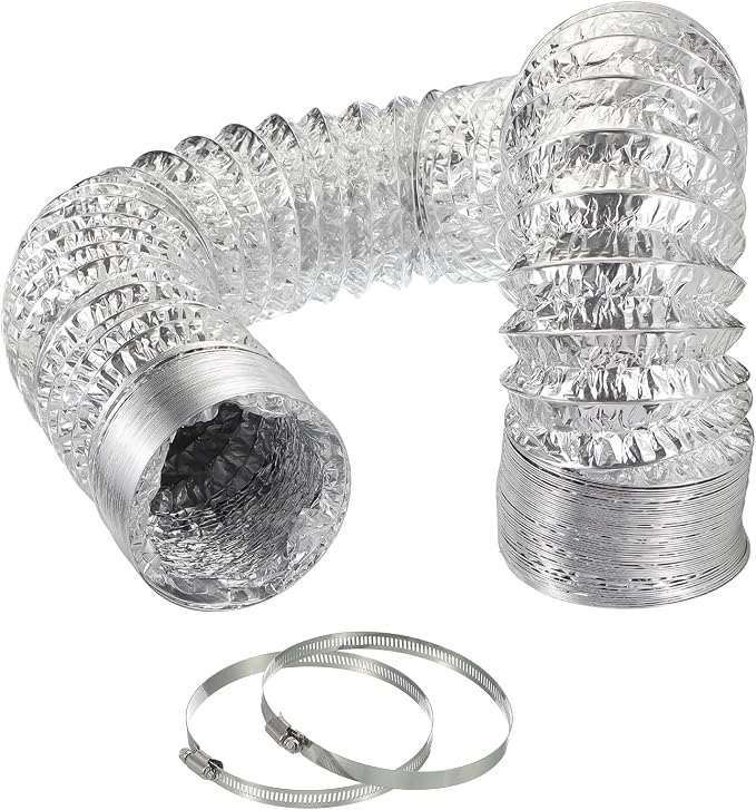 PATIKIL 16 Feet Dryer Vent Hose, 5 Inch Diameter Flexible Aluminum Ducting Flex Air Ducting Dryer Vent 2 Clamps Included for Heating Ventilation Air Conditioning, Silver