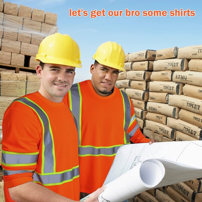 Zhanmai 6 Pack Safety Long Sleeve, Class 3 High Visibility T Shirt with Reflective Strips for Work Surveyor Construction