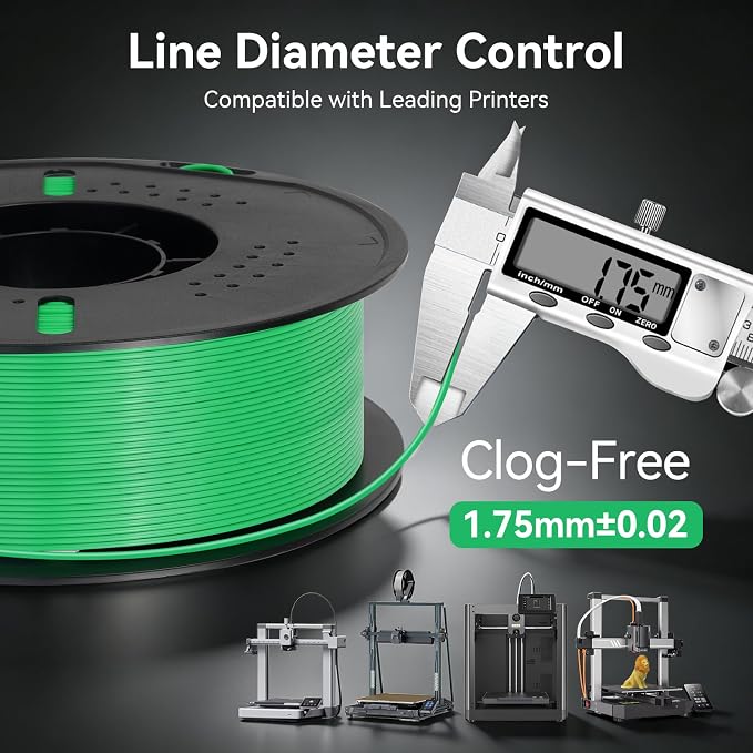 Kingroon PETG 3D Printer Filament, Dimensional Accuracy +/- 0.03 mm, 1 kg Spool(2.2lbs), 1.75 mm, Green