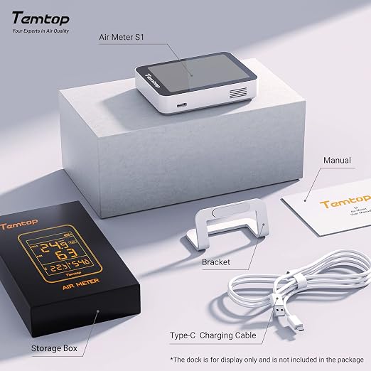 Temtop 2 Pack S1 Indoor Air Quality Monitor, Portable AQI PM2.5, Temperature, Humidity Detector for Home, Office or School, Air Quality Tester 4 More Home Monitoring, Battery Powered, Magnetic Suction