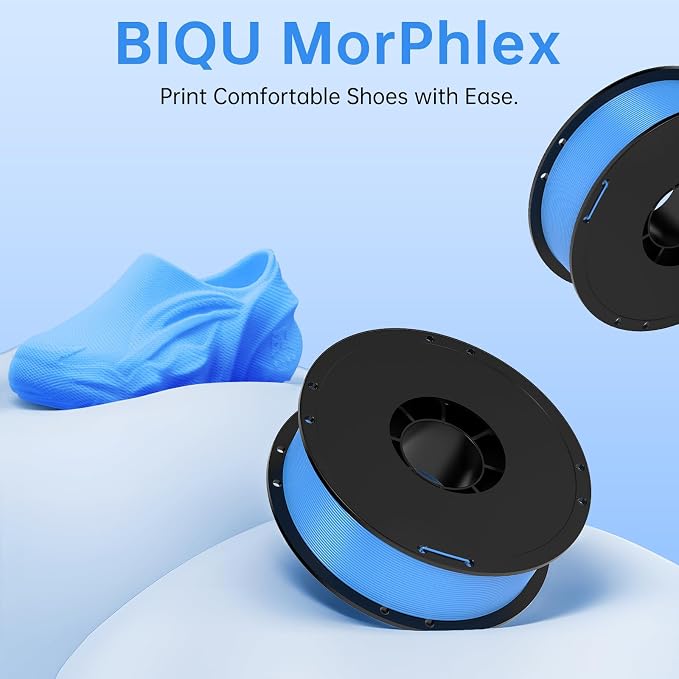 BIQU MorPhlex Flexible Filament 1.75mm, Turn 90A Into Ultra-Soft 75A with High Flexibility, 1Kg (2.2lbs) Spool - Dimensional Accuracy ±0.02 mm, Beginner-Friendly (Blue)