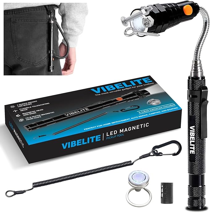 VIBELITE Gifts for Men, Magnetic Flashlight with Tool Magnetic Lanyard, Telescoping Magnet Pickup Tool, Cool Gadgets Fathers Day Dad Gifts, Birthday Gifts for Men, Dad, Husband, Women, Dad Gifts