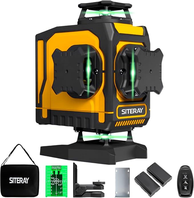 Laser Level Self Leveling, 4x360 Line Laser for Construction & Precision Layout Work, Rechargeable Green 16-Line Lazer Tool with Remote Control & Magnetic Rotating Stand, Outdoor Pulse Mode